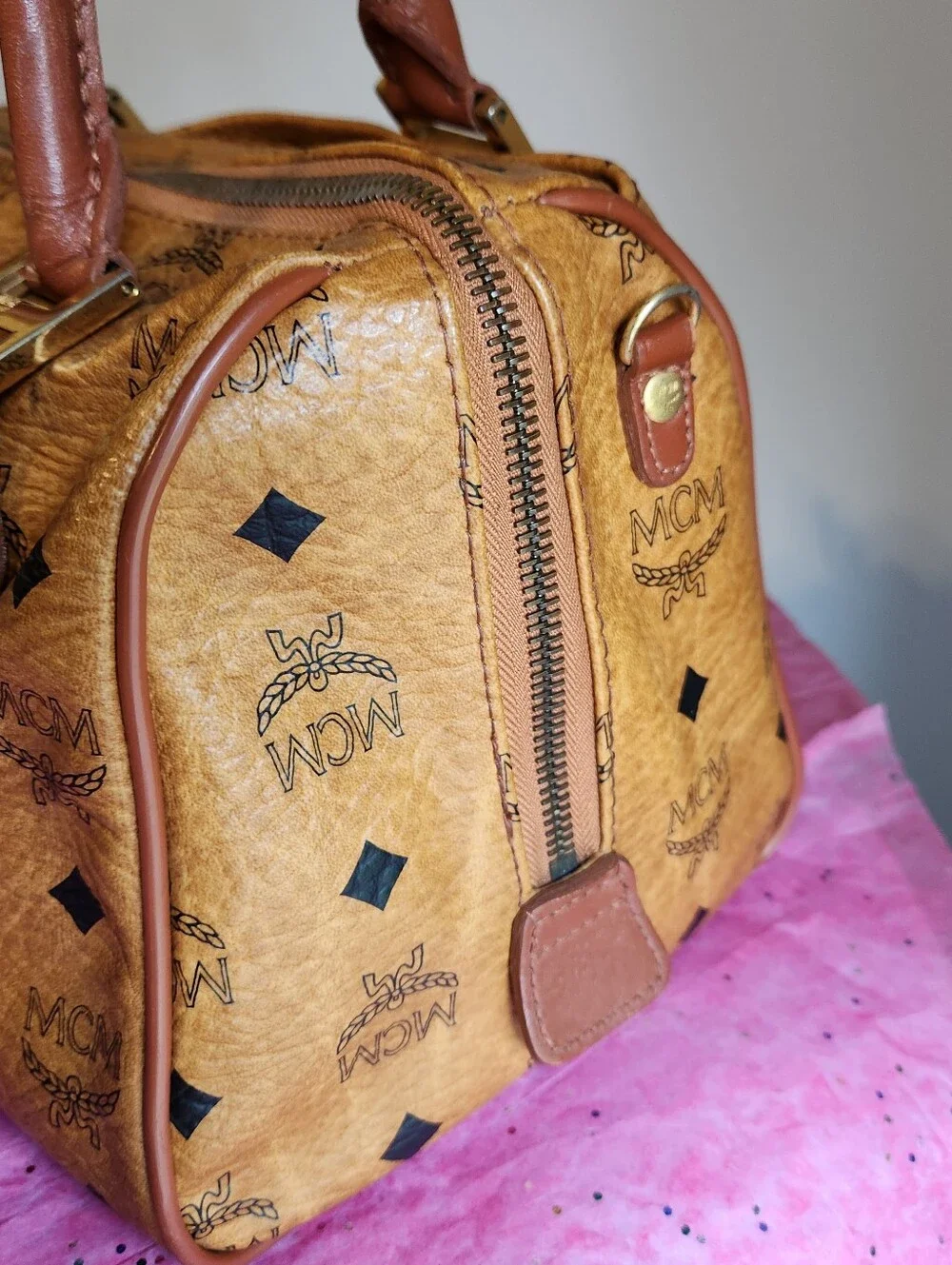 MCM Cognac Black satchel and wallet set EUC